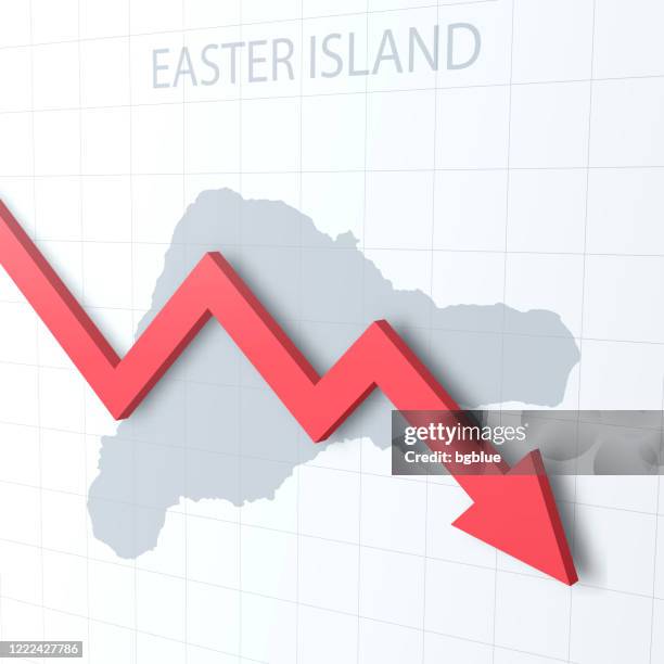 falling red arrow with the easter island map on the background - easter island chile stock illustrations