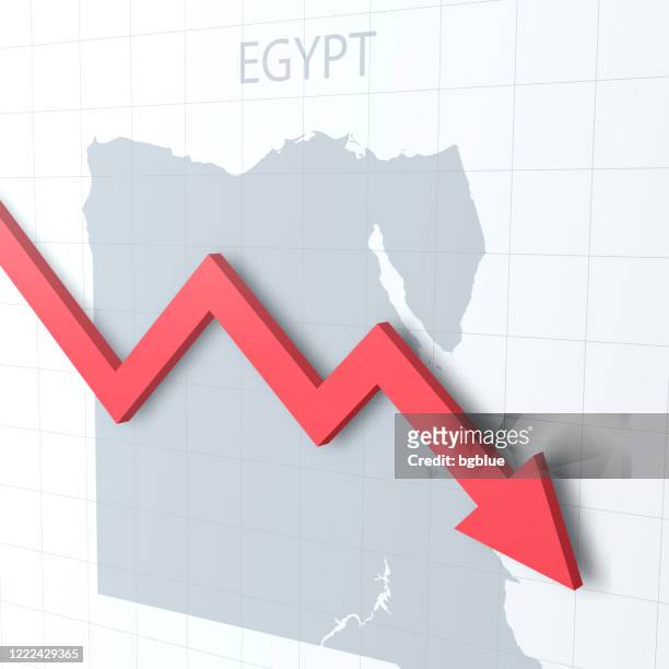 falling red arrow with the egypt map on the background - egypt stock illustrations