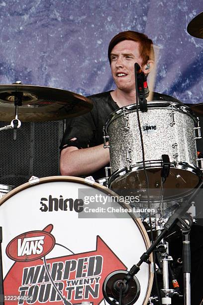 Drummer Russell Dixon of New Years Day performs at The VANS Warped Tour at Seaside Park on June 27, 2010 in Ventura, California.