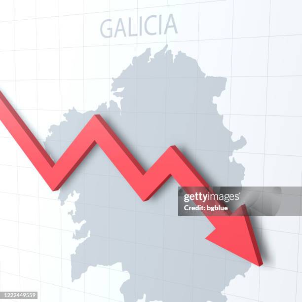 falling red arrow with the galicia map on the background - santiago de compostela stock illustrations
