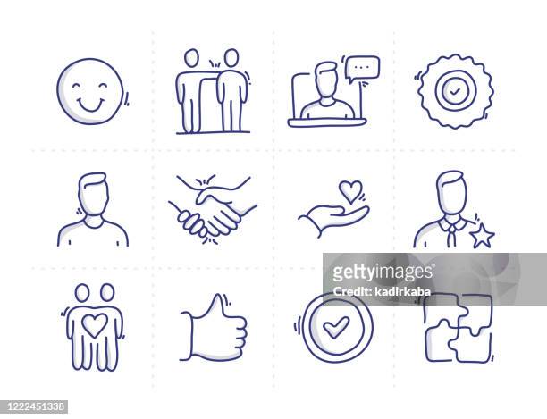 simple set of customer relationship related doodle vector line icons - customer support icon stock illustrations