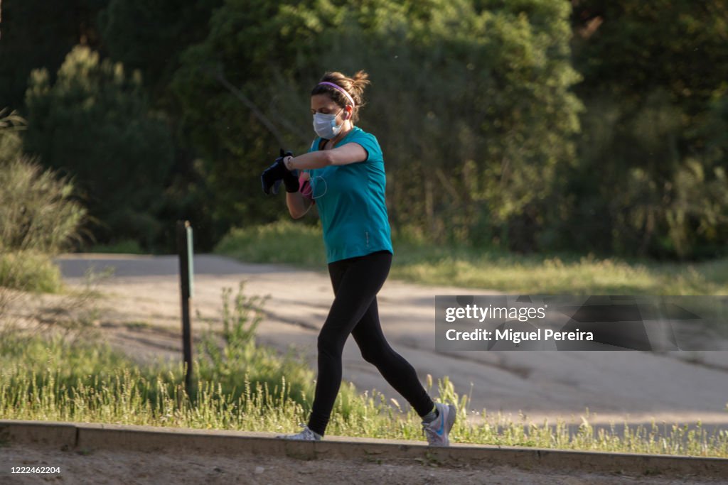 Woman jogging in the evening in Majadahonda, Madrid