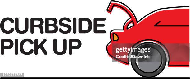 restaurant or small business curbside pick up and delivery web banner advertisement - curb stock illustrations