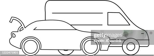 ikone des autos mit kofferraum offen und lieferwagen - delivery company logos stock-grafiken, -clipart, -cartoons und -symbole