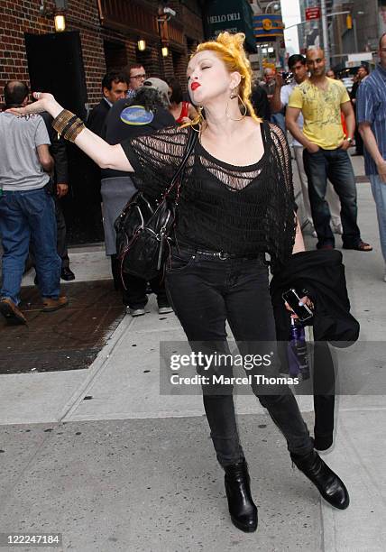 Musician Cyndi Lauper visits "Late Show With David Letterman" at the Ed Sullivan Theater on June 14, 2010 in New York City.