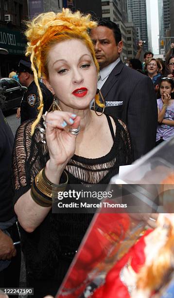 Musician Cyndi Lauper visits "Late Show With David Letterman" at the Ed Sullivan Theater on June 14, 2010 in New York City.