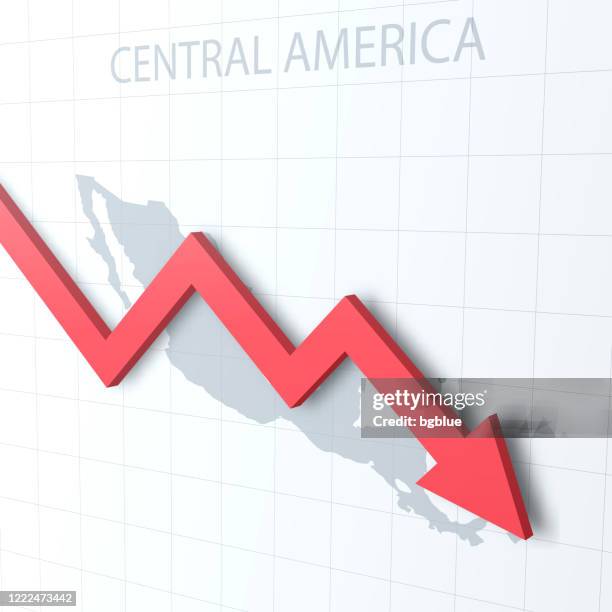falling red arrow with the central america map on the background - mexico stock exchange stock illustrations