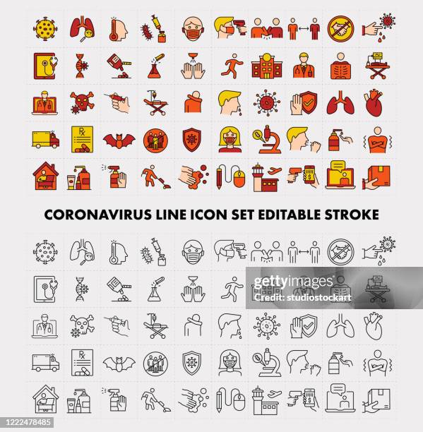 illustrations, cliparts, dessins animés et icônes de coronavirus line icon set accident modifiable - ordre de rester à la maison