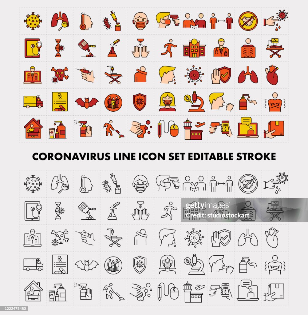 Coronavirus Line Icon Set Editable Stroke