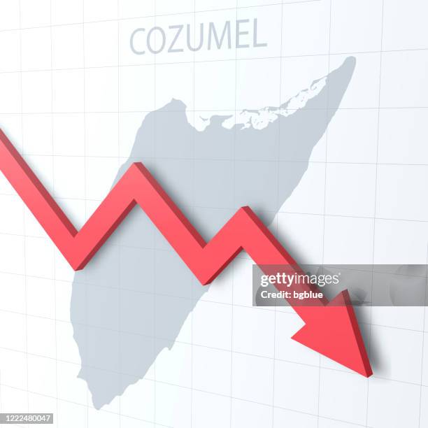 falling red arrow with the cozumel map on the background - mexico stock exchange stock illustrations