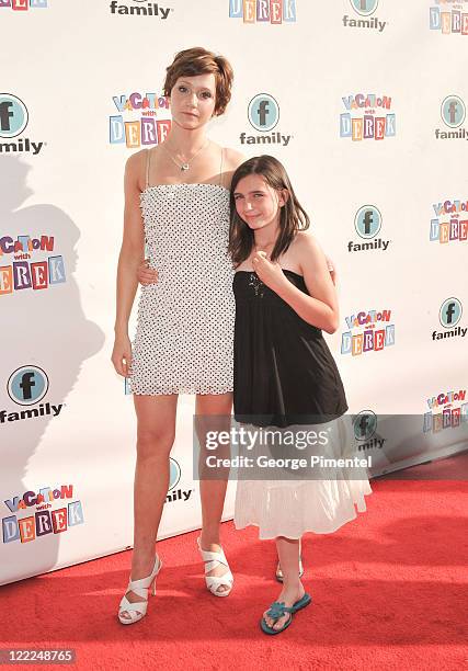 Actresses Jordan Todosey and Ariel Waller attend the world premiere for Family Channel's "Vacation With Derek" at the Isabel Bader Theatre on June...