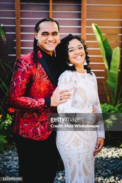 Siaki Sii and Nancy Fifita attend #SaveProm, a virtual prom for high school kids, hosted by My School Dance and Charlotte's Closet on May, 2 2020 in...