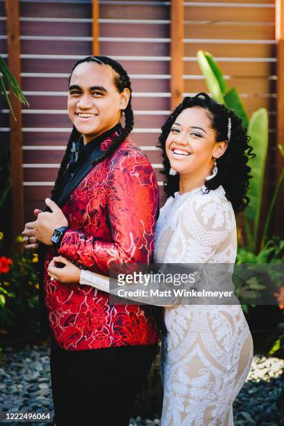 Siaki Sii and Nancy Fifita attend #SaveProm, a virtual prom for high school kids, hosted by My School Dance and Charlotte's Closet on May, 2 2020 in...