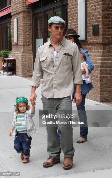 Matthew McConaughey, Camila Alves and children Levi McConaughey and Vida McConaughey sighting in Tibeca on June 16, 2010 in New York, New York.