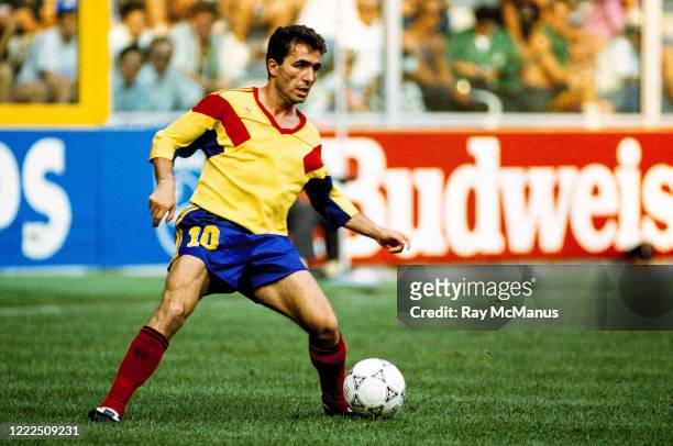 Genoa , Italy - 25 June 1990; Gheorghe Hagi of Romania during the FIFA World Cup 1990 Round of 16 match between Republic of Ireland and Romania at...