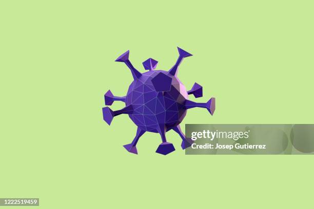 covid-19 low poly design virus inside forbidden sign - computer virus stock pictures, royalty-free photos & images