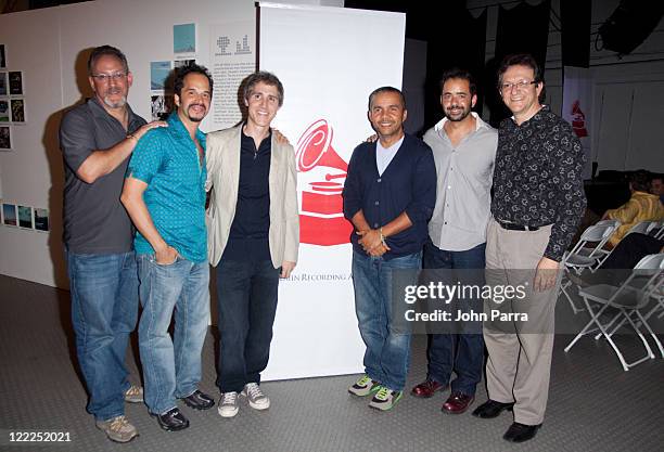 Marc Stollman, Elsten Torres, Ramon Arias, Donato Poveda, Jorge Mejia and Gabriel Abaroa attend the Latin Recording Academy Acoustic Sessions at The...