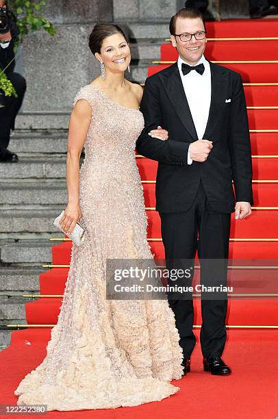 Princess Victoria of Sweden and fiance Daniel Westling attend the Government Gala Performance for the Wedding of Crown Princess Victoria of Sweden...