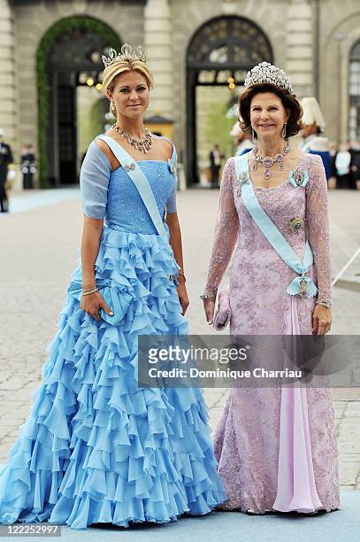 Princess Madeleine of Sweden and Queen Silvia of Sweden attend the wedding of Crown Princess Victoria of Sweden and Daniel Westling on June 19, 2010...