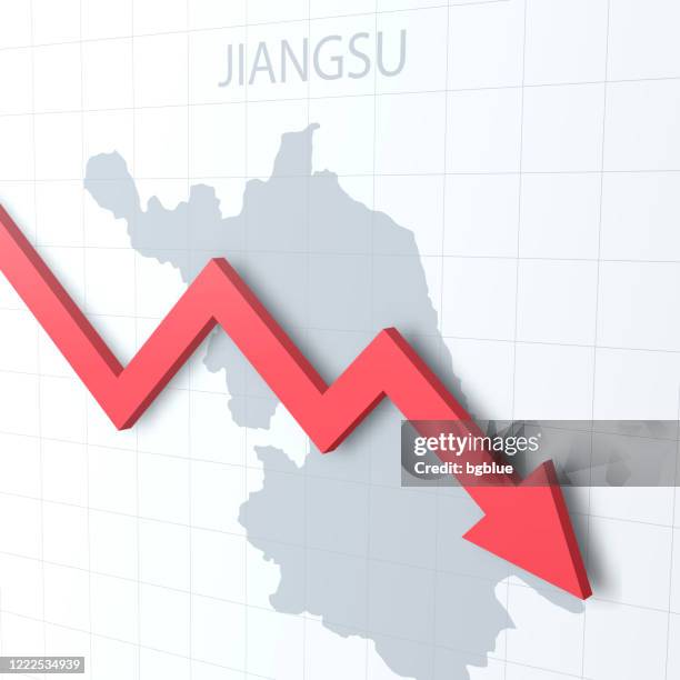 falling red arrow with the jiangsu map on the background - nanjing stock illustrations