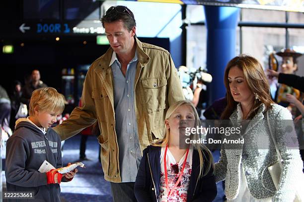 Sara Leonardi, Glenn McGrath and his children James and Holly arrive for the premiere of "Toy Story 3" at IMAX Darling Harbour on June 20, 2010 in...