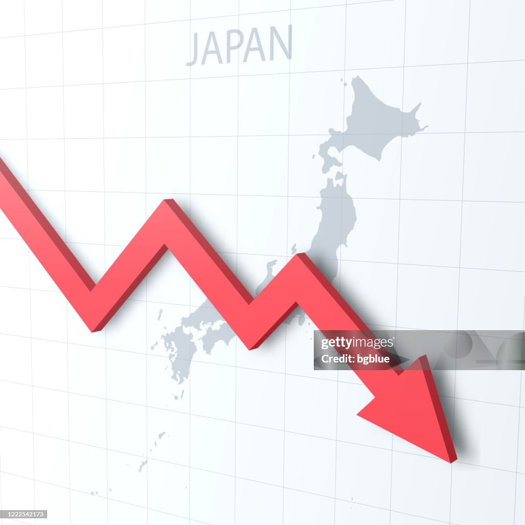 Falling red arrow with the Japan map on the background