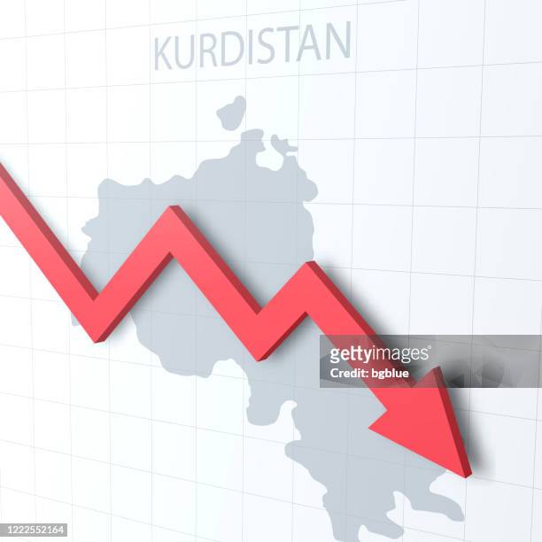 falling red arrow with the kurdistan map on the background - erbil stock illustrations