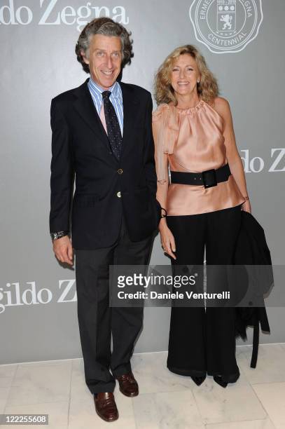 Daniele Montezemolo and wife Francesca attend the "Cento Anni Di Eccellenza" Exhibition Launch party during Milan Fashion Week Menswear Spring/Summer...