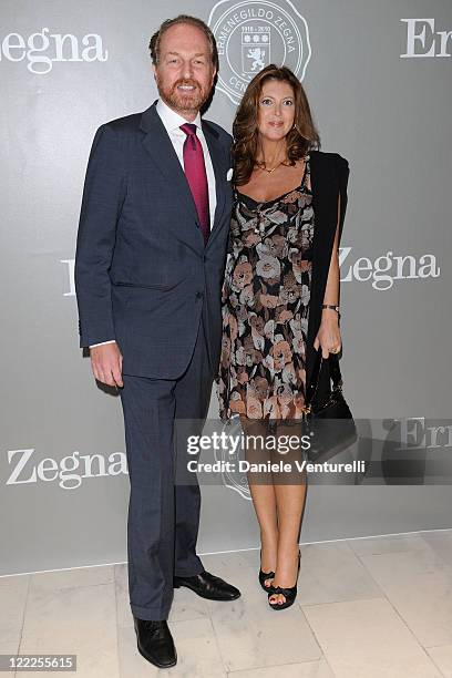 Arturo Artom and Alessandra Repini attend the "Cento Anni Di Eccellenza" Exhibition Launch party during Milan Fashion Week Menswear Spring/Summer...