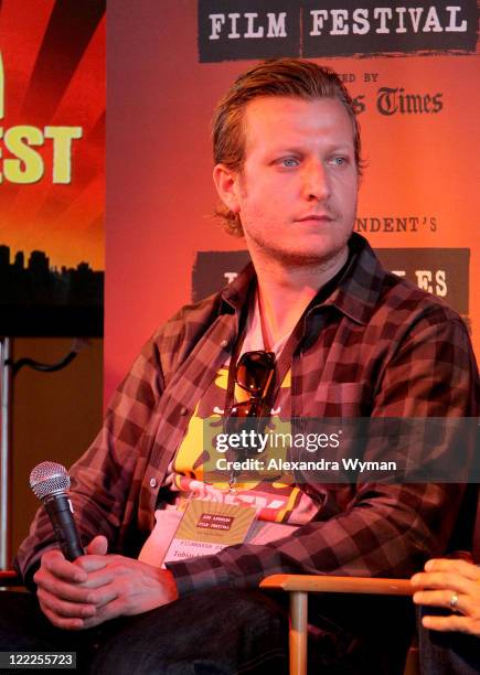 Filmmaker Tobias Lindholm speaks during the New International Voices filmmaker lunch talks during the 2010 Los Angeles Film Festival at ZonePerfect...