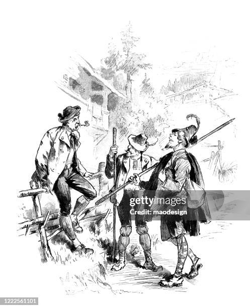 highlanders talking in the mountains - tatra mountains stock illustrations