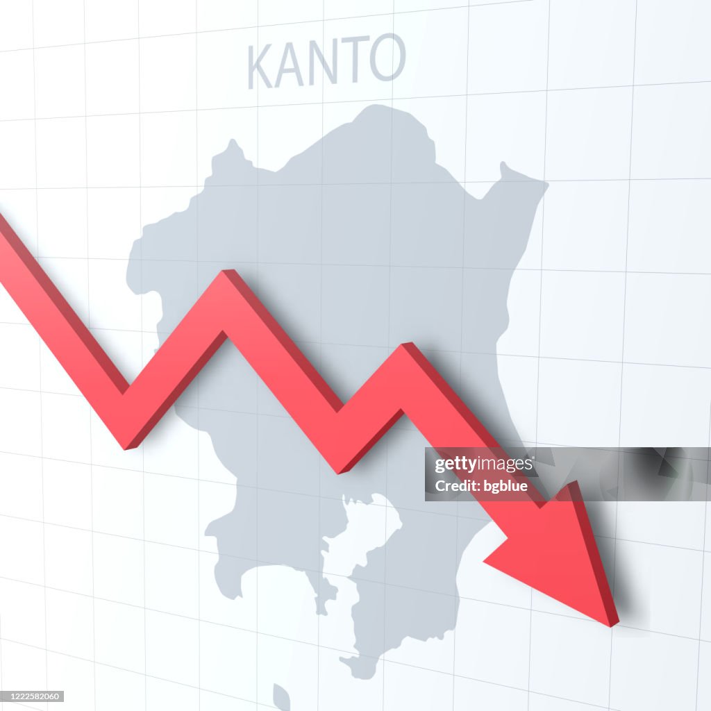 Falling red arrow with the Kanto map on the background