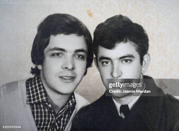 two men - vintage portrait - cousins stockfoto's en -beelden