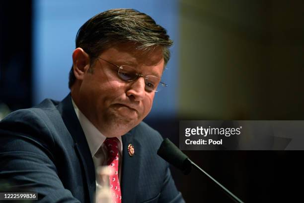 Rep. Mike Johnson tries to make a point of order in a House Judiciary Committee hearing on oversight of the Justice Department and a probe into the...