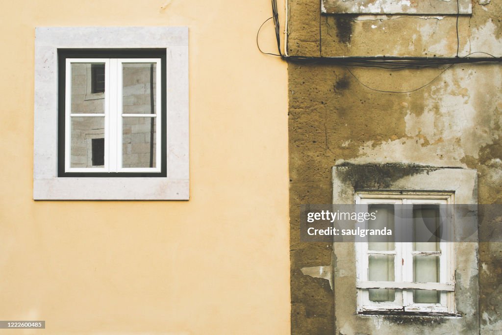Old facades with two windows