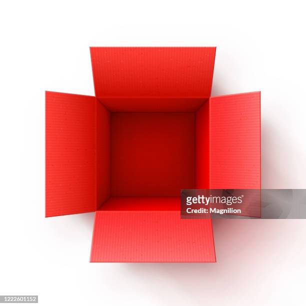 offene karton rote box - geschenkkarton stock-grafiken, -clipart, -cartoons und -symbole