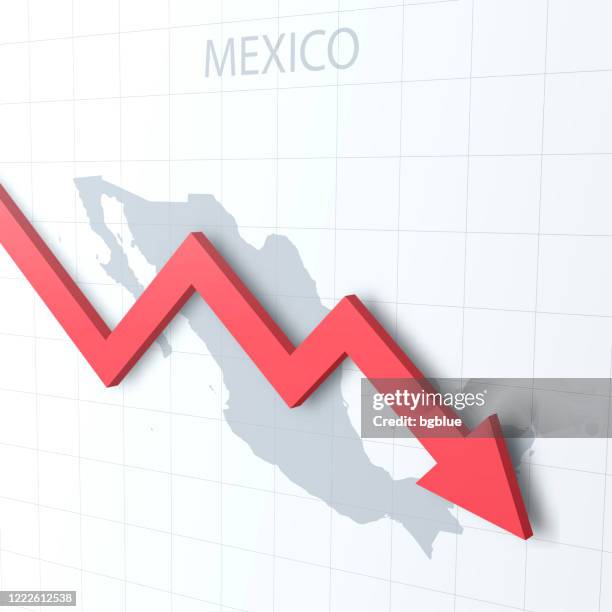 falling red arrow with the mexico map on the background - mexico stock exchange stock illustrations