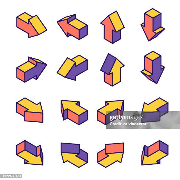 ilustrações de stock, clip art, desenhos animados e ícones de arrow symbols three dimensional icon designs - perspetiva diminutiva