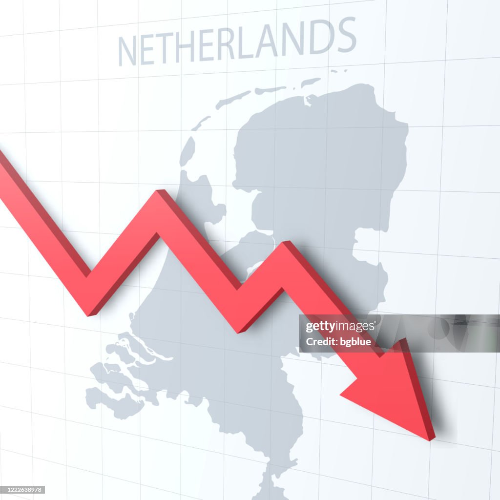 Falling red arrow with the Netherlands map on the background