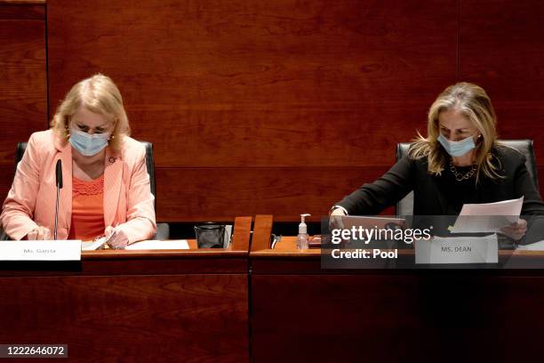 Reps. Sylvia Garcia and Madeleine Dean attend a hearing of the House Judiciary Committee on at the Capitol Building June 24, 2020 in Washington, DC....