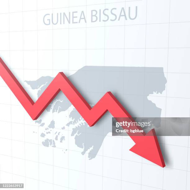 falling red arrow with the guinea bissau map on the background - uncertainty graph stock illustrations