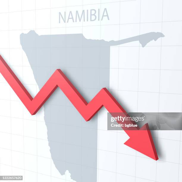 falling red arrow with the namibia map on the background - namibia stock illustrations