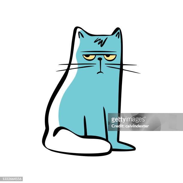 illustrazioni stock, clip art, cartoni animati e icone di tendenza di simpatico gatto dei cartoni animati - tristezza