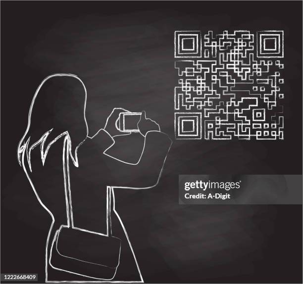 qr code snapshot chalkboard - women coding stock illustrations