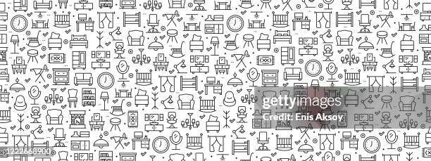 seamless pattern with furniture icons - bookshelf background stock illustrations