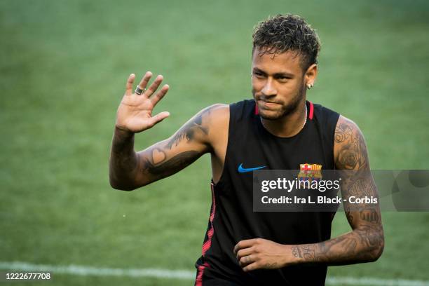 Neymar of Barcelona waves to the crowd of fans at the International Champions Cup Barcelona training session. On April 8, 2020 rumors of a transfer...