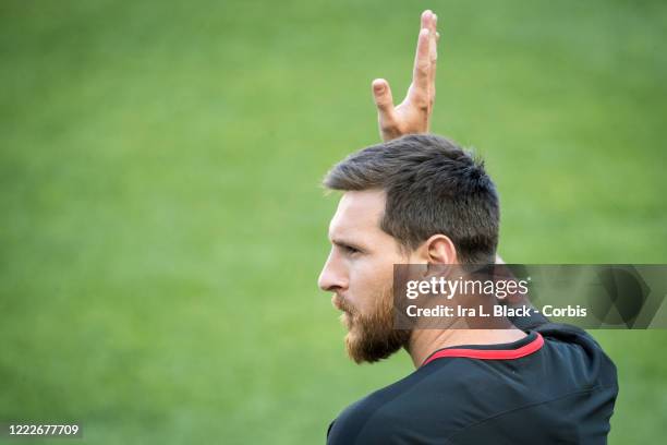 Lionel Messi of Barcelona waves to the crowd of fans at the International Champions Cup Barcelona training session. On April 8, 2020 rumors of a...