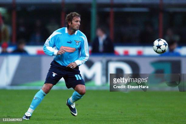 Sinisa Mihajlovic of SS Lazio in action during the Serie A match between AC Milan and SS Lazio at the Stadio Giuseppe Meazza on October 19, 2003 in...