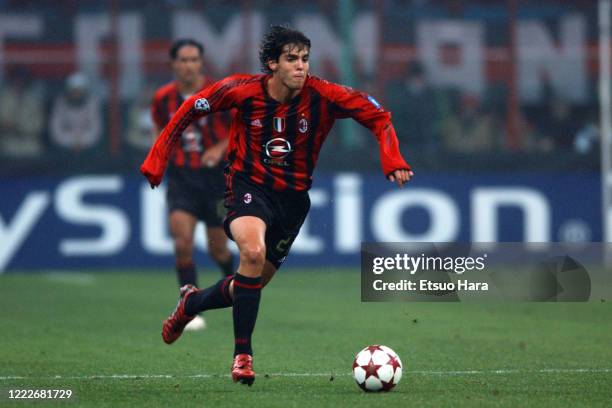 Kaka of AC Milan in action during the UEFA Champions League Group F match between AC Milan and Barcelona at Stadio Giuseppe Meazza on October 20,...