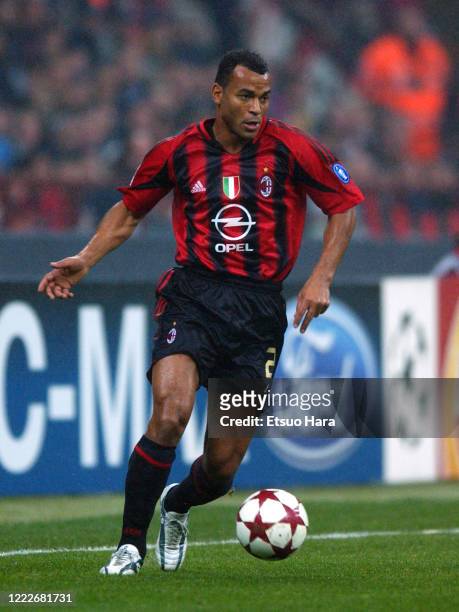 Cafu of AC Milan in action during the UEFA Champions League Group F match between AC Milan and Barcelona at Stadio Giuseppe Meazza on October 20,...